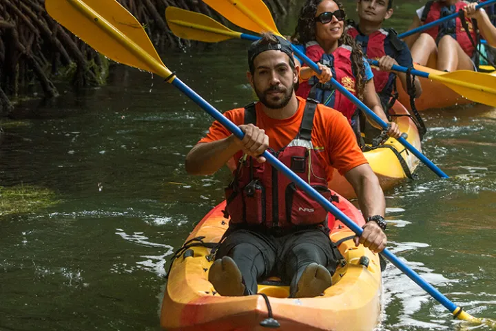 Kayakers paddling