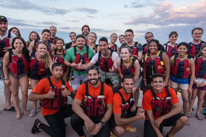 Eco Adventures kayak guides and a large group of paddlers