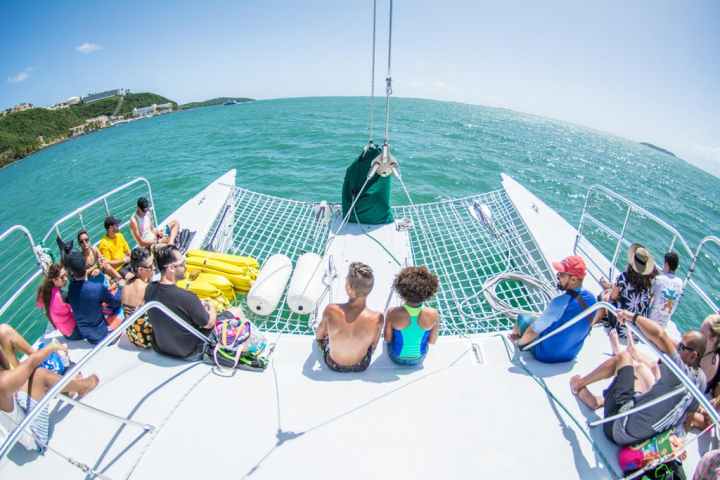 a group of people sitting at a beach